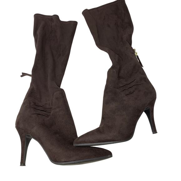Nine West Y2K Slouchy Boots Womens Size 8 Brown Faux Suede Pointed Toe *READ - Picture 1 of 8